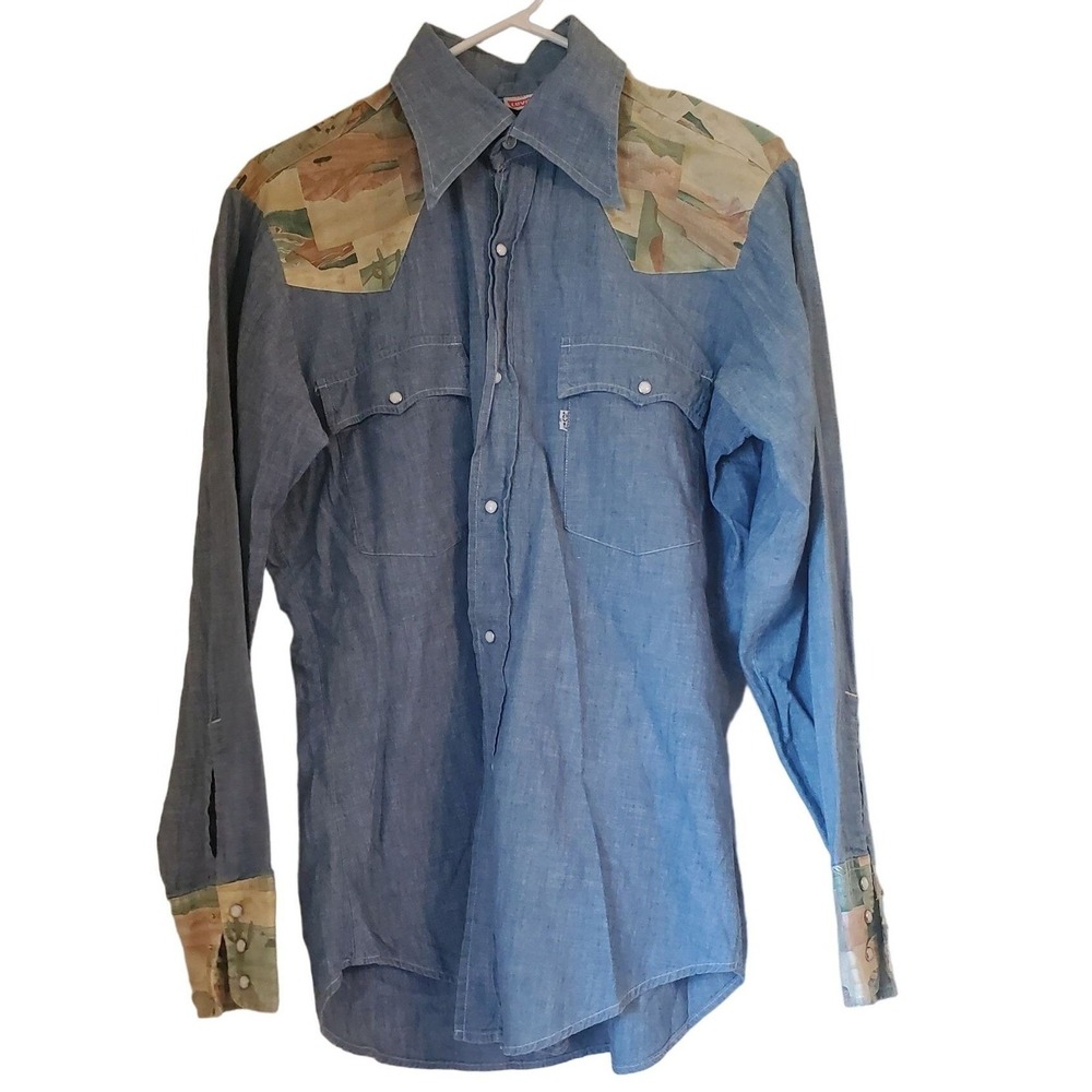 Levis M Blue Western Shirt Rodeo Rockabilly Vintage Cowboy Western Cottage USA